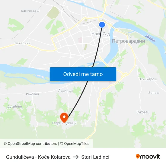 Gundulićeva - Koče Kolarova to Stari Ledinci map