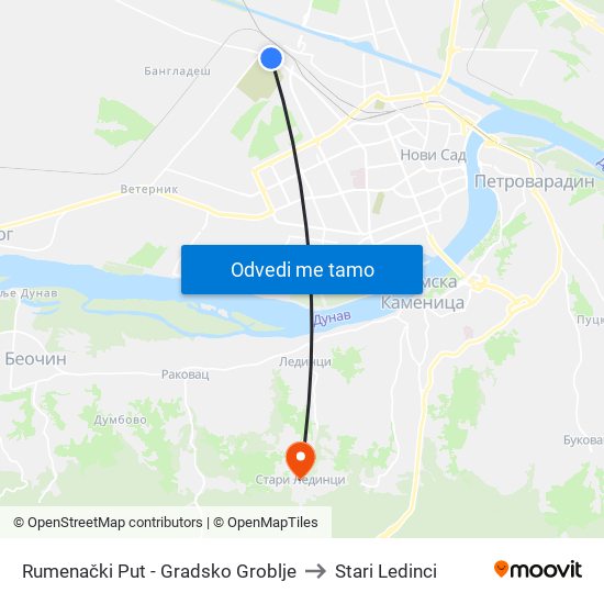 Rumenački Put - Gradsko Groblje to Stari Ledinci map