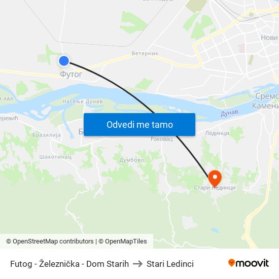 Futog - Železnička - Dom Starih to Stari Ledinci map