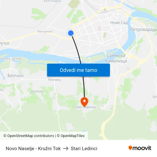 Novo Naselje - Kružni Tok to Stari Ledinci map