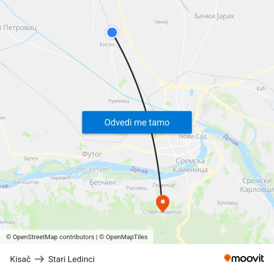 Kisač to Stari Ledinci map