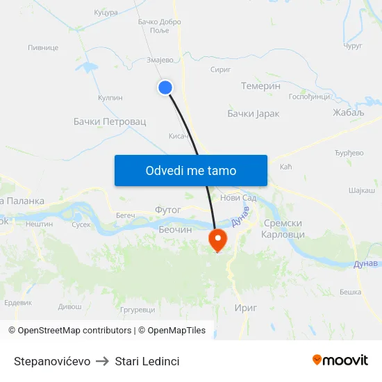 Stepanovićevo to Stari Ledinci map