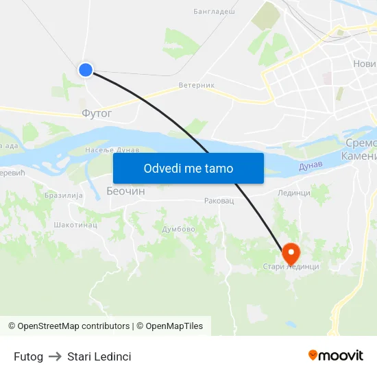 Futog to Stari Ledinci map