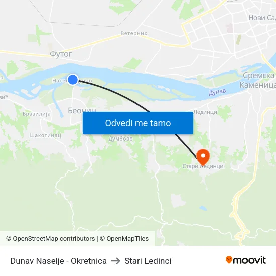 Dunav Naselje - Okretnica to Stari Ledinci map