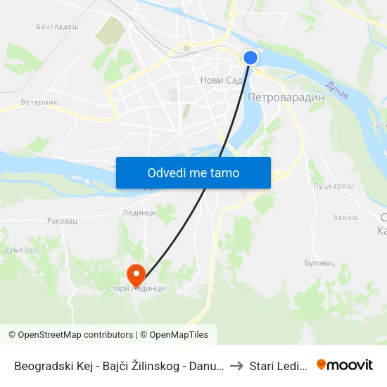 Beogradski Kej - Bajči Žilinskog - Danubius to Stari Ledinci map