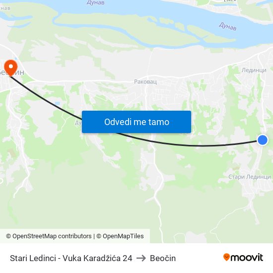 Stari Ledinci - Vuka Karadžića 24 to Beočin map