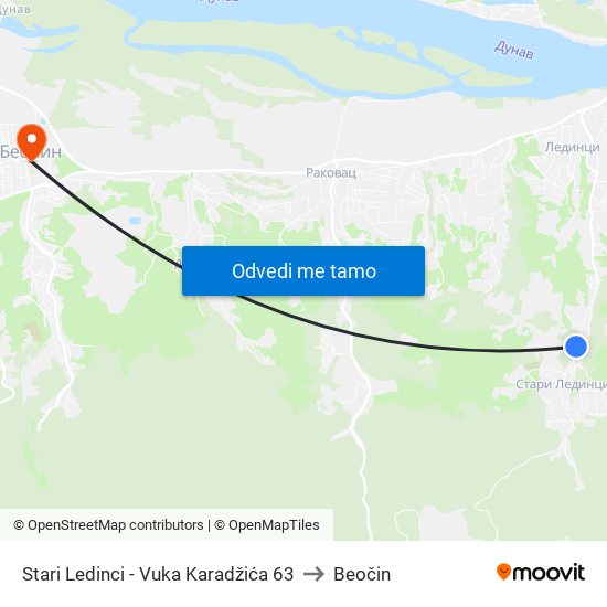 Stari Ledinci - Vuka Karadžića 63 to Beočin map