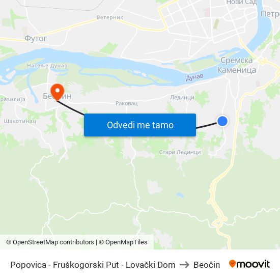 Popovica - Fruškogorski Put - Lovački Dom to Beočin map