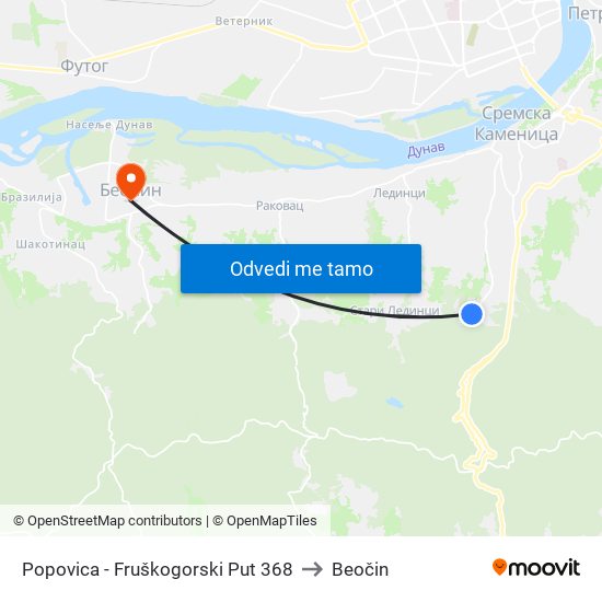 Popovica - Fruškogorski Put 368 to Beočin map