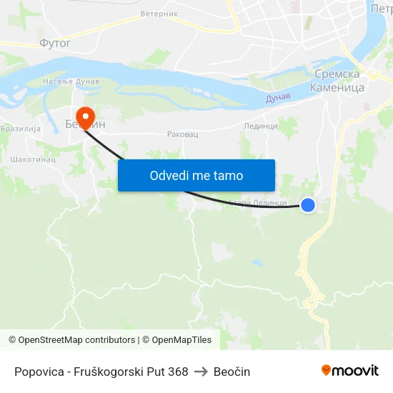 Popovica - Fruškogorski Put 368 to Beočin map
