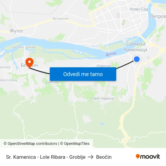 Sr. Kamenica - Lole Ribara - Groblje to Beočin map