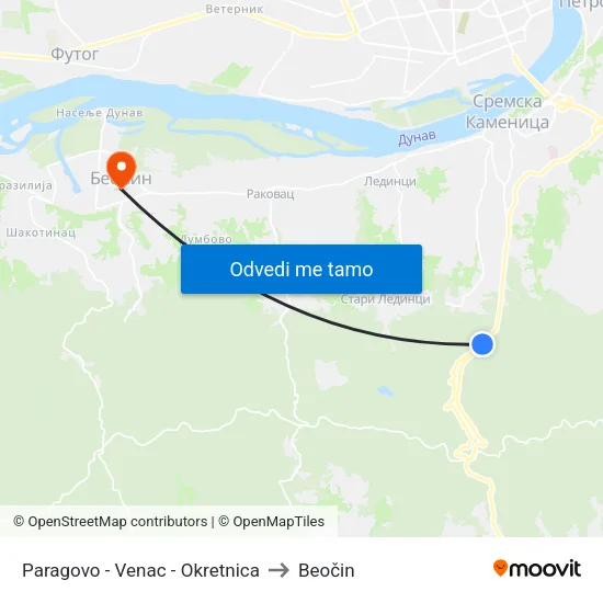 Paragovo - Venac - Okretnica to Beočin map