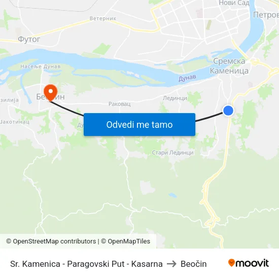 Sr. Kamenica - Paragovski Put - Kasarna to Beočin map