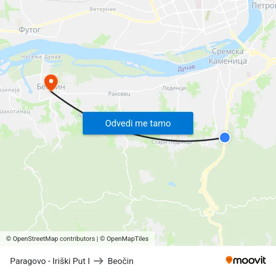 Paragovo - Iriški Put I to Beočin map