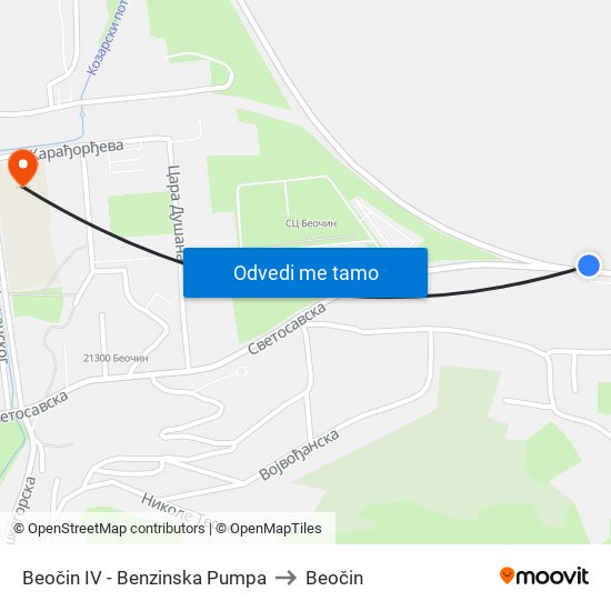 Beočin IV - Benzinska Pumpa to Beočin map