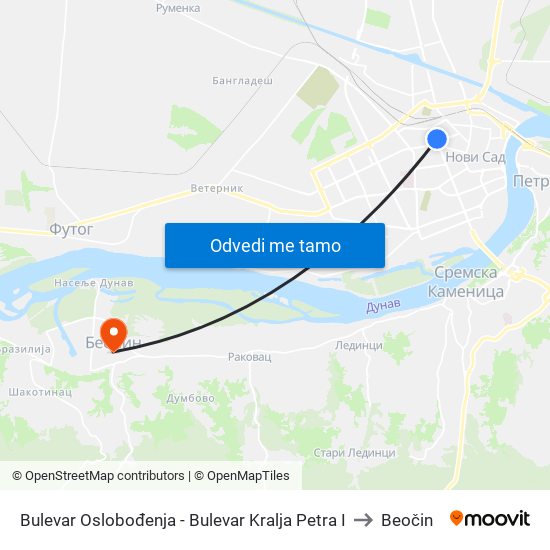 Bulevar Oslobođenja - Bulevar Kralja Petra I to Beočin map