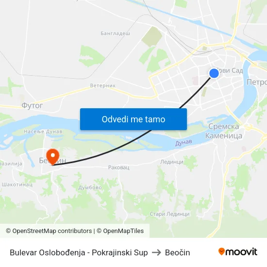 Bulevar Oslobođenja - Pokrajinski Sup to Beočin map