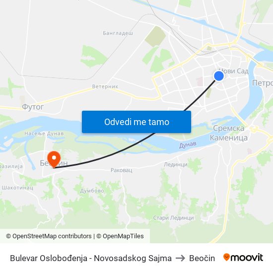 Bulеvar Oslobođenja - Novosadskog Sajma to Beočin map