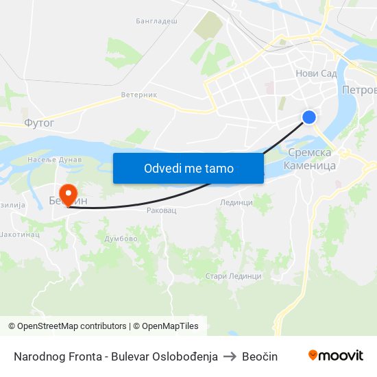 Narodnog Fronta - Bulevar Oslobođenja to Beočin map