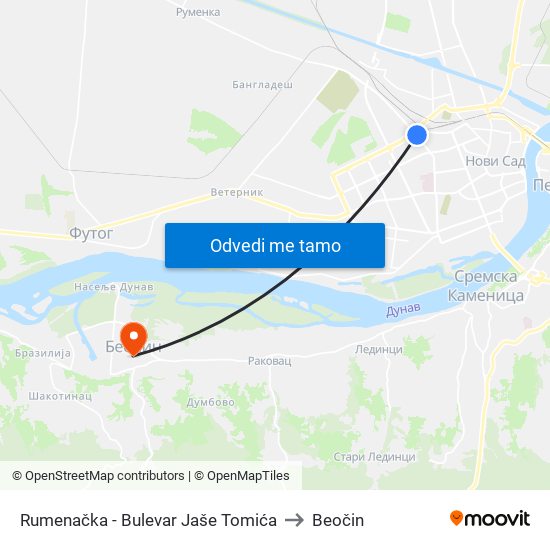 Rumenačka - Bulevar Jaše Tomića to Beočin map