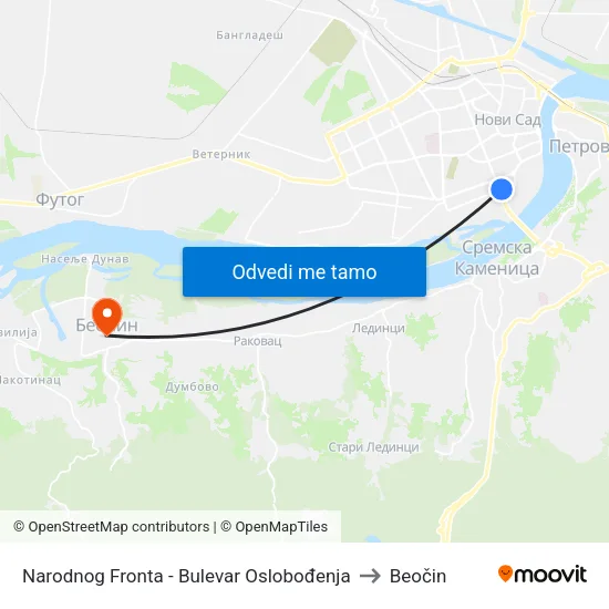 Narodnog Fronta - Bulevar Oslobođenja to Beočin map