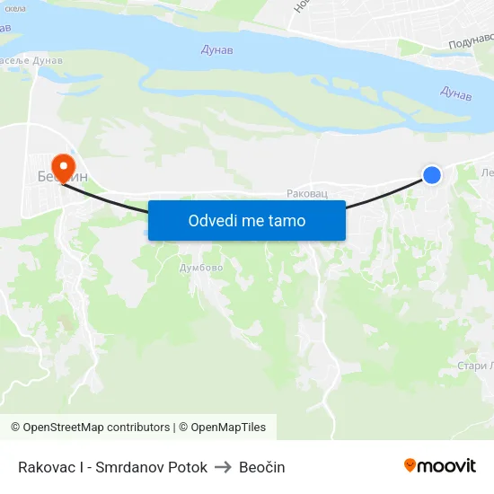Rakovac I - Smrdanov Potok to Beočin map
