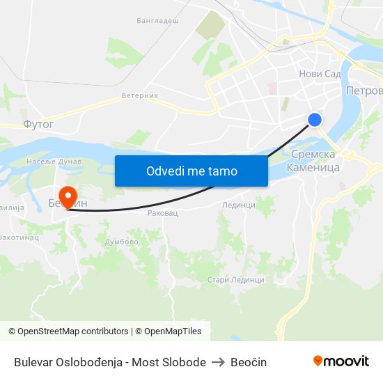 Bulevar Oslobođenja - Most Slobode to Beočin map