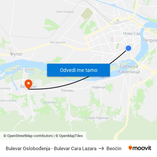 Bulevar Oslobođenja - Bulevar Cara Lazara to Beočin map