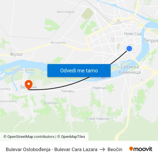 Bulevar Oslobođenja - Bulevar Cara Lazara to Beočin map