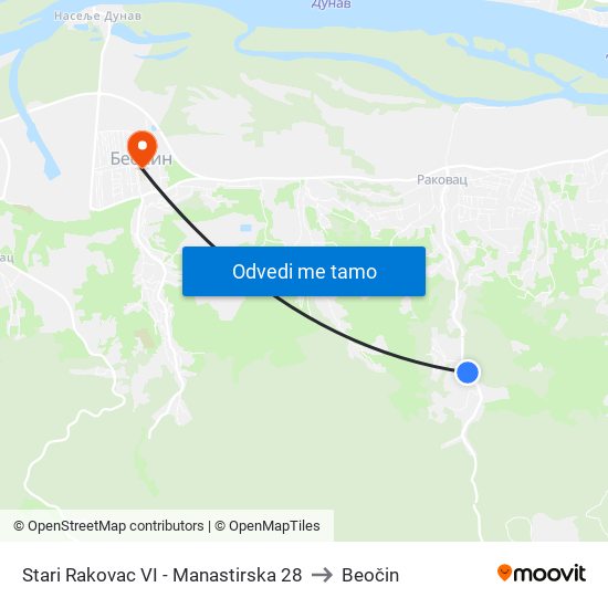 Stari Rakovac VI - Manastirska 28 to Beočin map