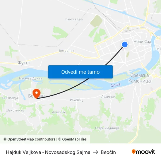 Hajduk Veljkova - Novosadskog Sajma to Beočin map