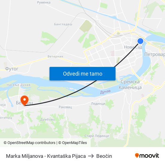 Marka Miljanova - Kvantaška Pijaca to Beočin map