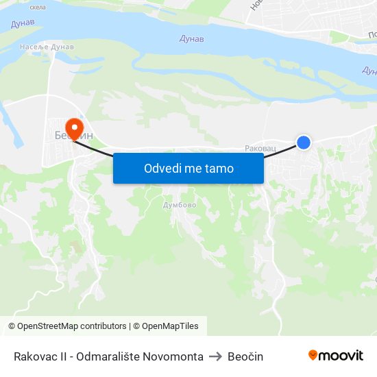 Rakovac II - Odmaralište Novomonta to Beočin map