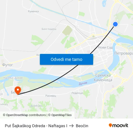 Put Šajkaškog Odreda - Naftagas I to Beočin map
