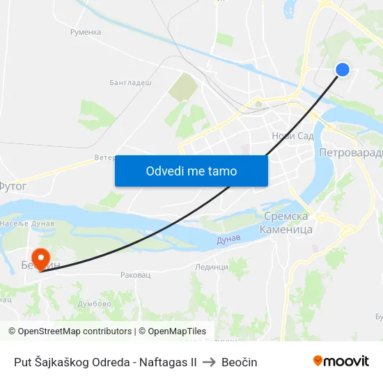 Put Šajkaškog Odreda - Naftagas II to Beočin map