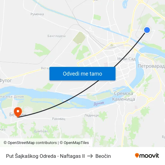 Put Šajkaškog Odreda - Naftagas II to Beočin map