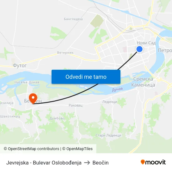 Jevrejska - Bulevar Oslobođenja to Beočin map
