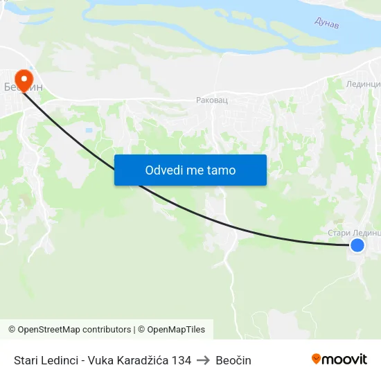 Stari Ledinci - Vuka Karadžića 134 to Beočin map