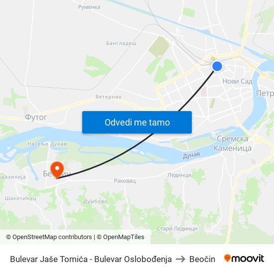 Bulevar Jaše Tomića - Bulevar Oslobođenja to Beočin map