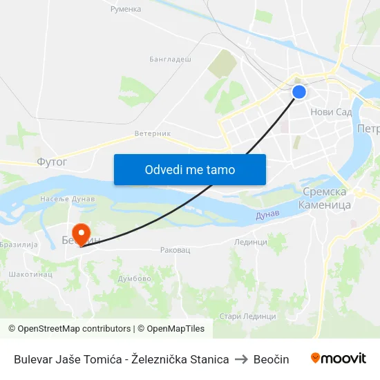 Bulevar Jaše Tomića - Železnička Stanica to Beočin map