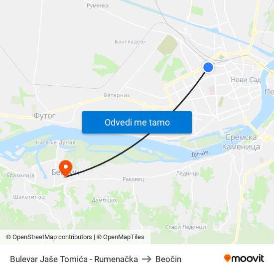 Bulevar Jaše Tomića - Rumenačka to Beočin map