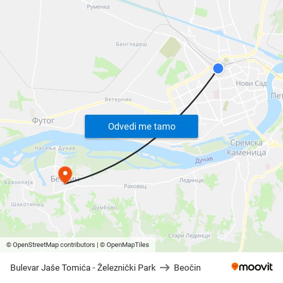 Bulevar Jaše Tomića - Železnički Park to Beočin map