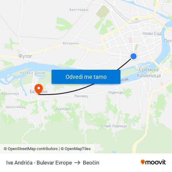 Ive Andrića - Bulevar Evrope to Beočin map