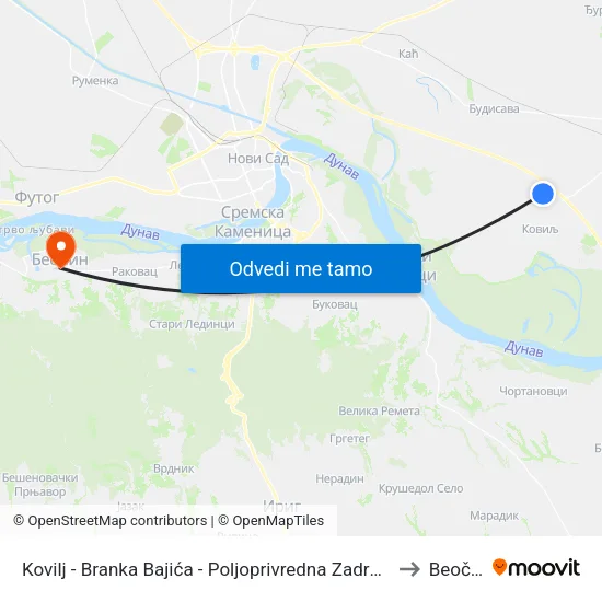 Kovilj - Branka Bajića - Poljoprivredna Zadruga to Beočin map