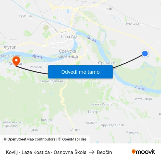 Kovilj - Laze Kostića - Osnovna Škola to Beočin map