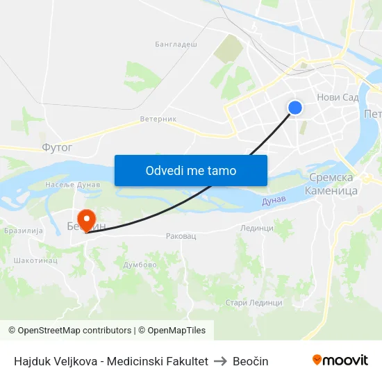 Hajduk Veljkova - Medicinski Fakultet to Beočin map