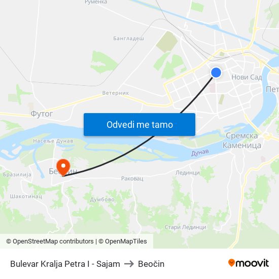 Bulevar Kralja Petra I - Sajam to Beočin map