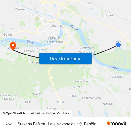 Kovilj - Stevana Pešića - Lale Novoselca to Beočin map