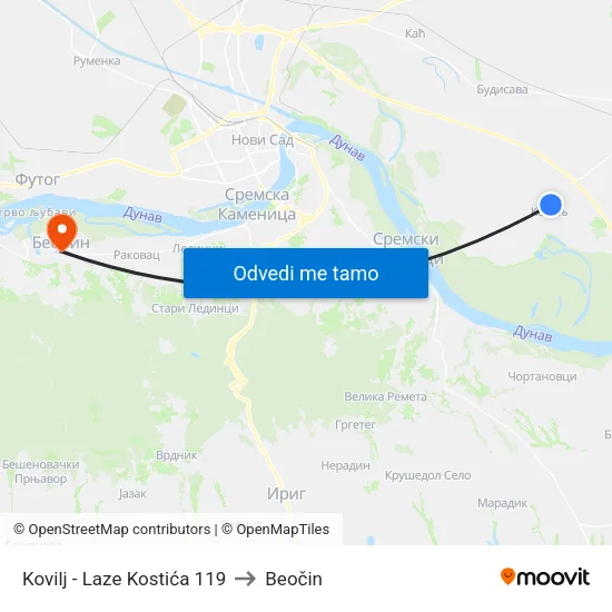 Kovilj - Laze Kostića 119 to Beočin map