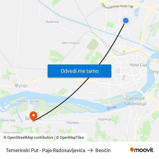 Temerinski Put - Paje Radosavljevića to Beočin map